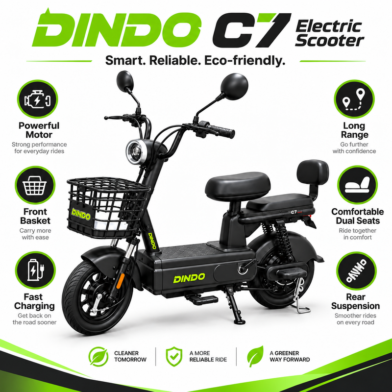 Dindo C7 Electric Scooter with Dual Seat & Front Basket – Black