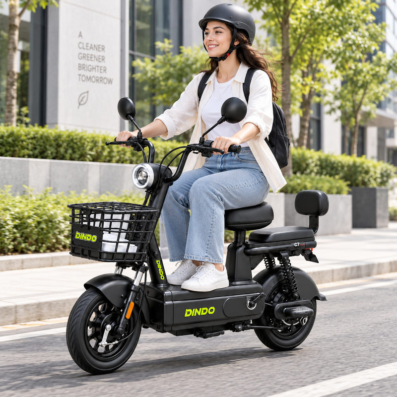 Dindo C7 Electric Scooter with Dual Seat & Front Basket – Black