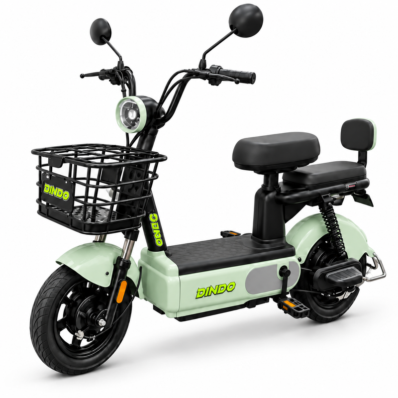 Dindo C4 Electric Motorbike with Dual Seat & Front Basket – Green