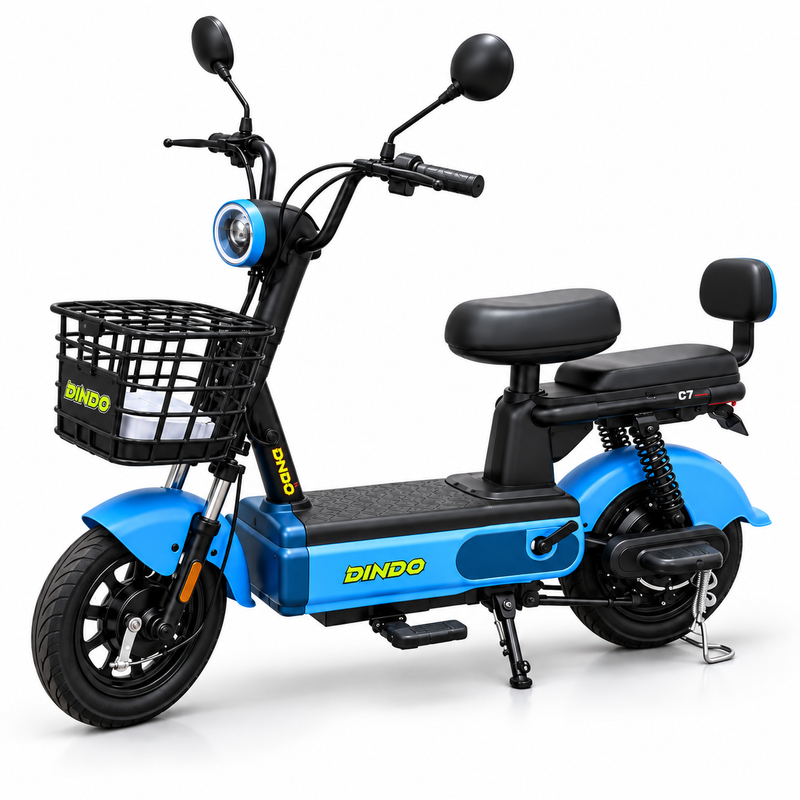 Dindo C7 Electric Scooter with Dual Seat & Front Basket – Blue