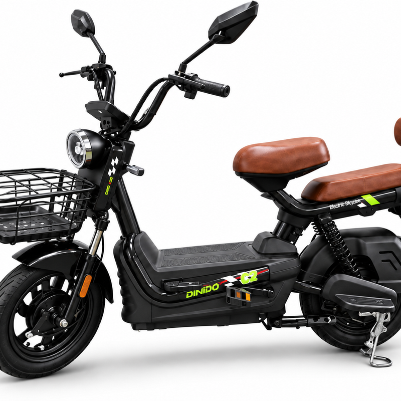 Dindo C2 E-Motor Electric Bike with Dual Seat & Front Basket – Black