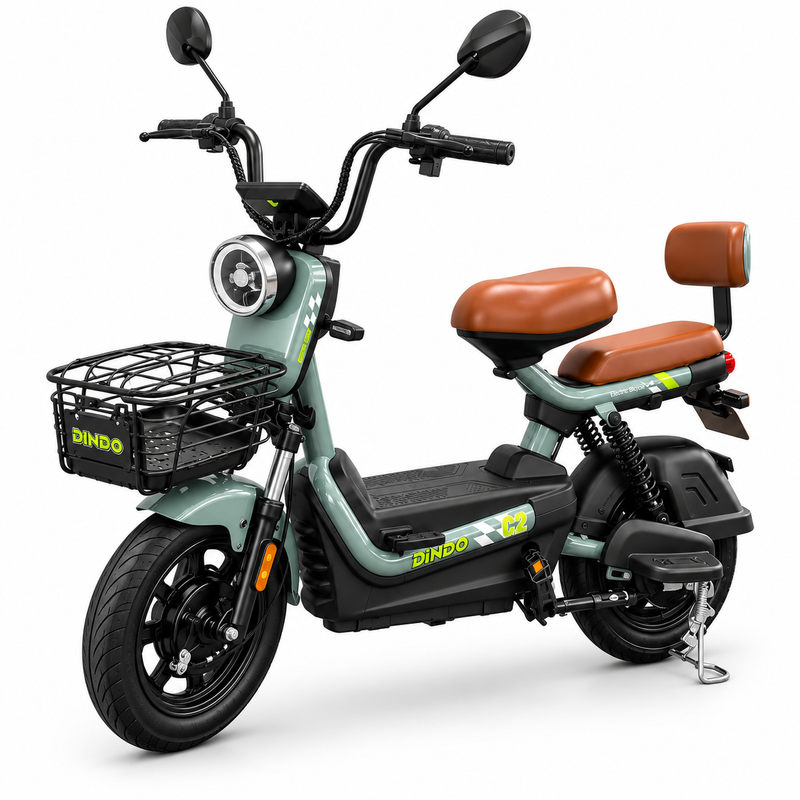 Dindo C2 Electric Bike with Dual Seat & Front Basket – Green