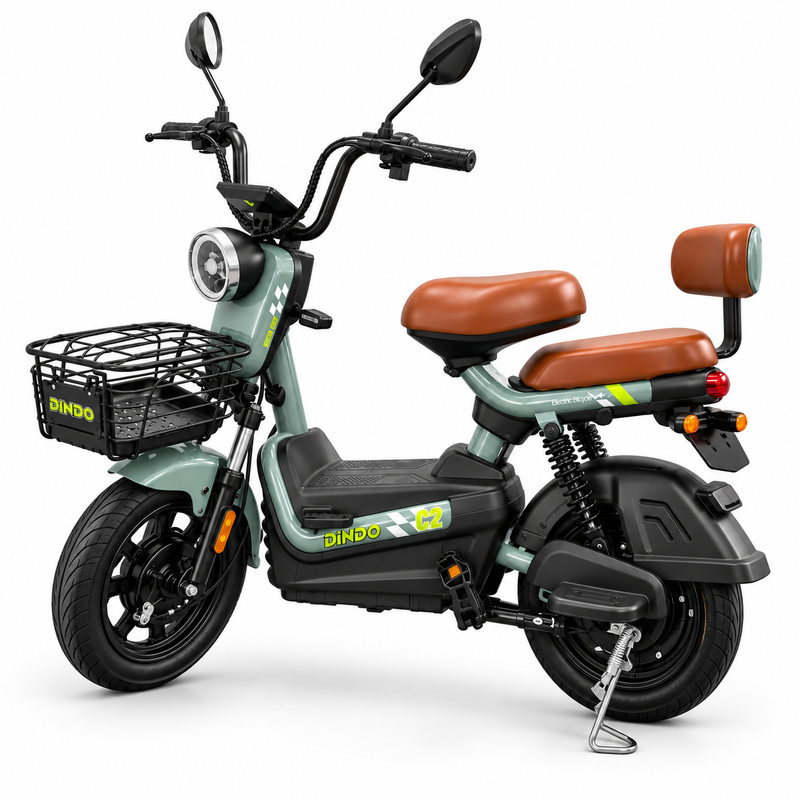 Dindo C2 Electric Bike with Dual Seat & Front Basket – Green