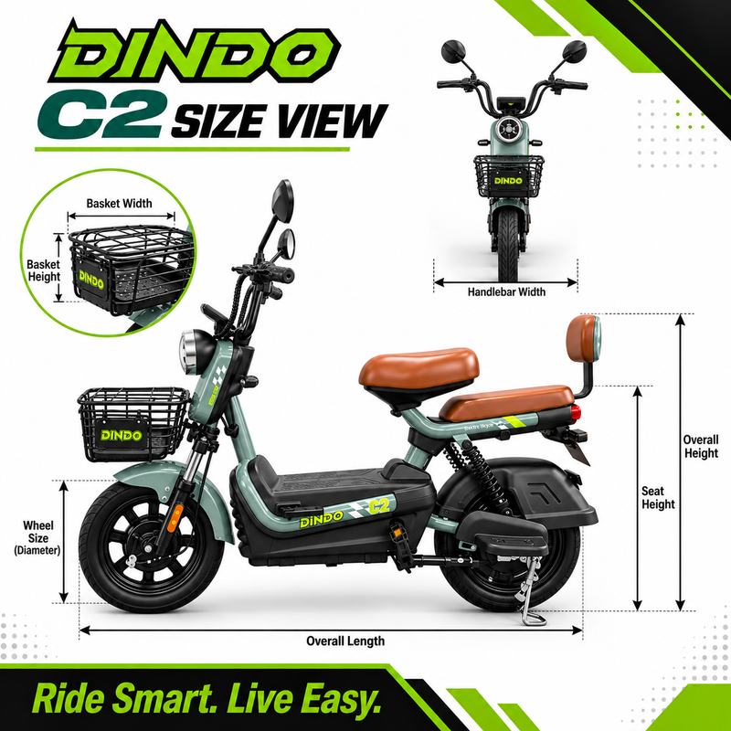 Dindo C2 Electric Bike with Dual Seat & Front Basket – Green