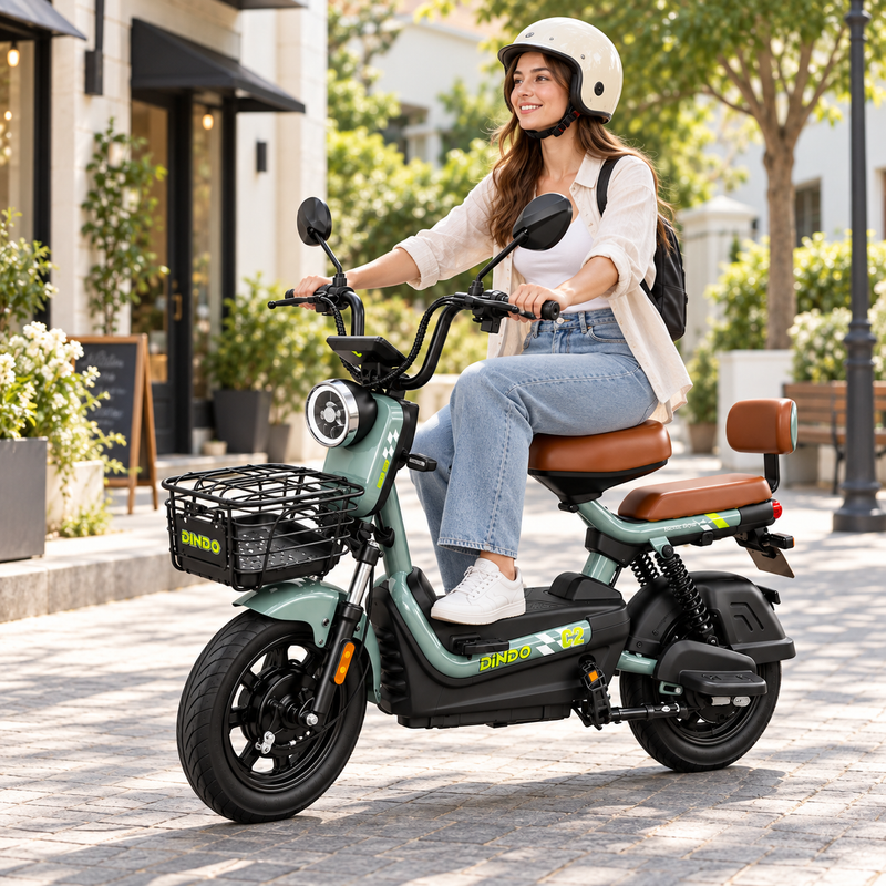 Dindo C2 Electric Bike with Dual Seat & Front Basket – Green