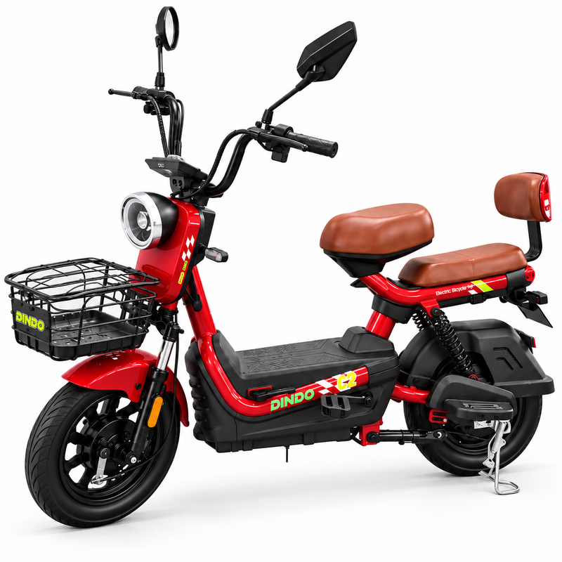 Dindo C2 Electric Bike with Dual Seat & Front Basket – Red