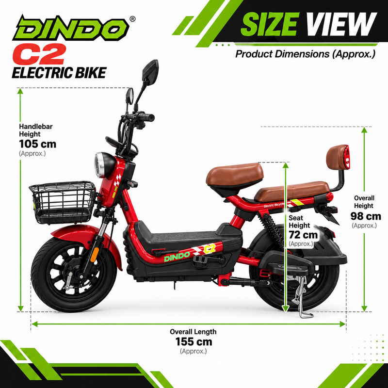 Dindo C2 Electric Bike with Dual Seat & Front Basket – Red