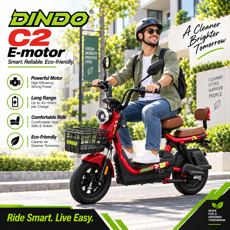 Dindo C2 Electric Bike with Dual Seat & Front Basket – Red