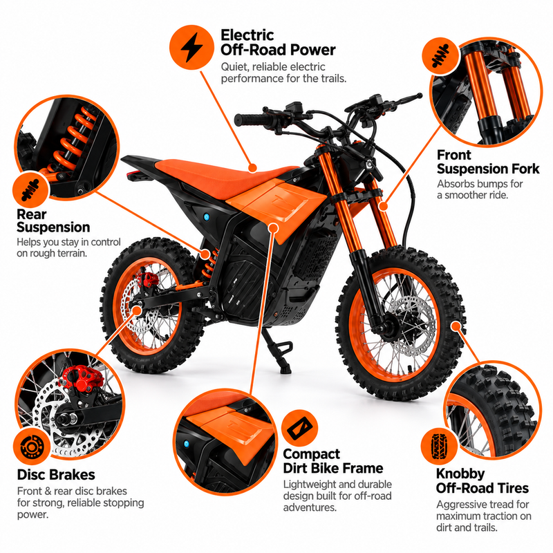 F2 Electric Dirt Bike – 12” Rear / 14” Front Wheel – Orange