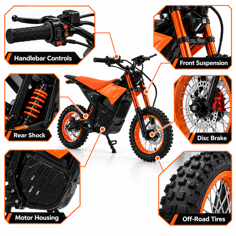 F2 Electric Dirt Bike – 12” Rear / 14” Front Wheel – Orange