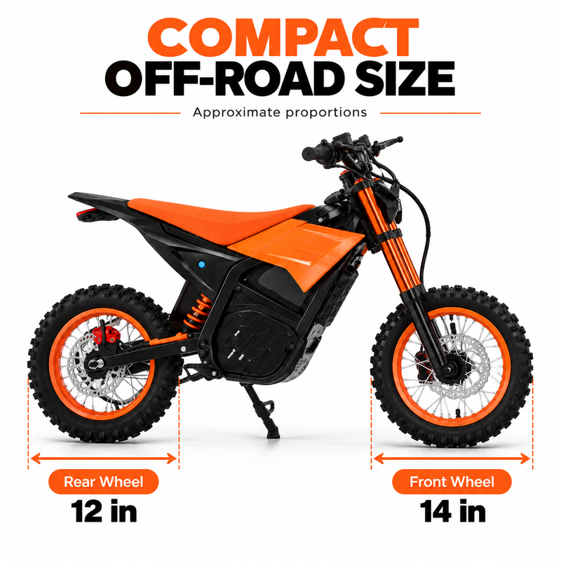 F2 Electric Dirt Bike – 12” Rear / 14” Front Wheel – Orange