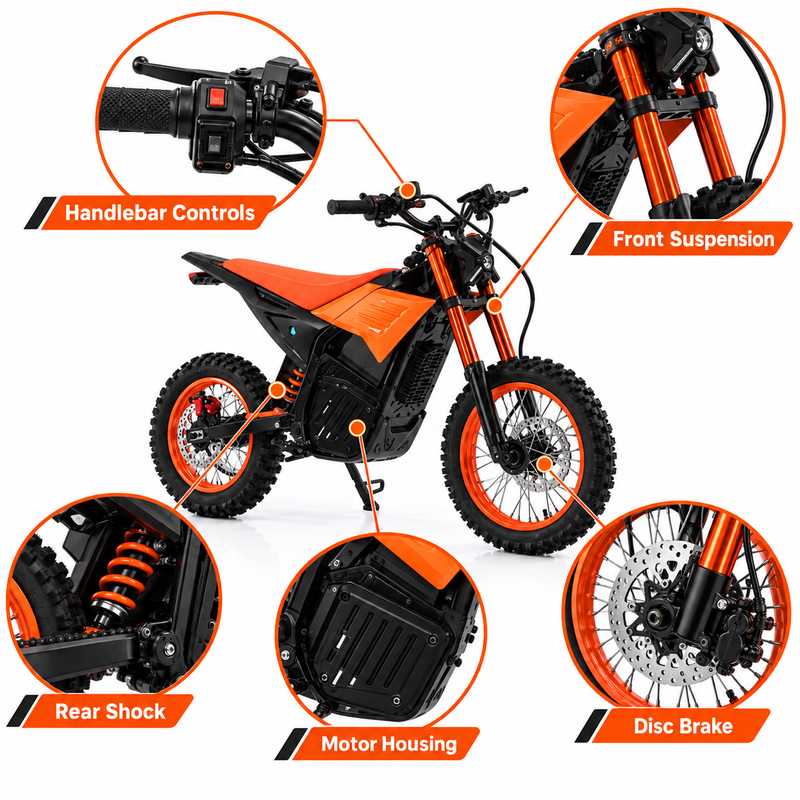 F4 Electric Dirt Bike – 17” Rear / 19” Front Wheel – Orange