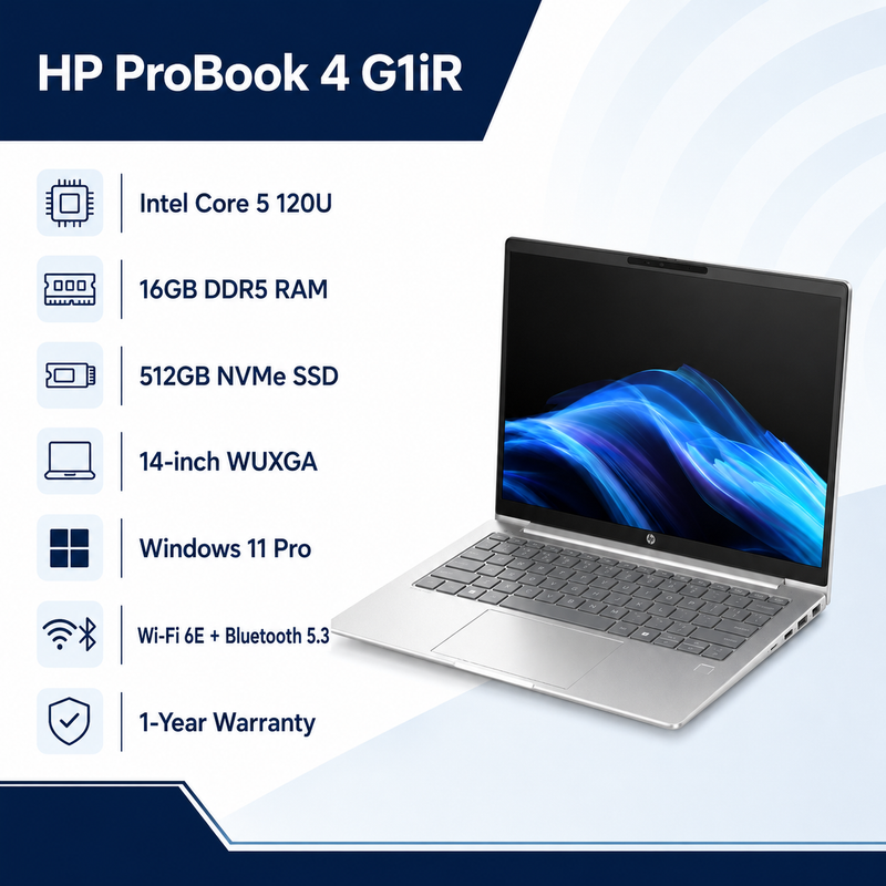 HP ProBook 4 G1iR 14-inch WUXGA Notebook – Intel Core 5 120U – 16GB DDR5 – 512GB NVMe SSD – Windows 11 Pro