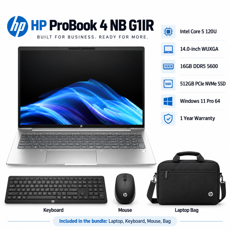 HP ProBook 4 G1iR Core 5 120U 16GB 512GB SSD 14” WUXGA Laptop