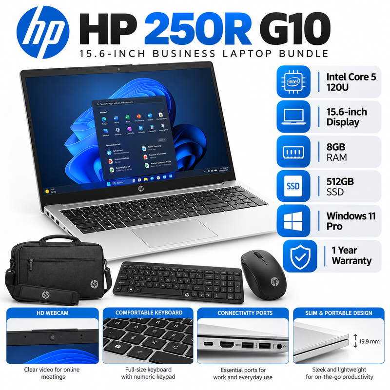 HP 250R G10 Core 5 120U 8GB 512GB SSD 15.6” Laptop