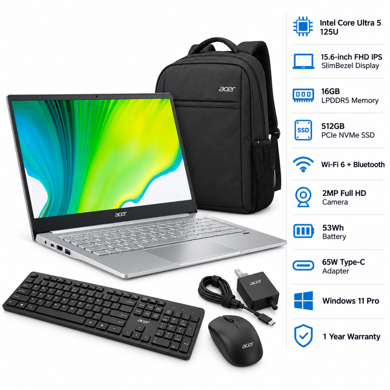 Acer EXO15-51-5183 Core Ultra 5 125U 16GB 512GB SSD 15.6” FHD Laptop