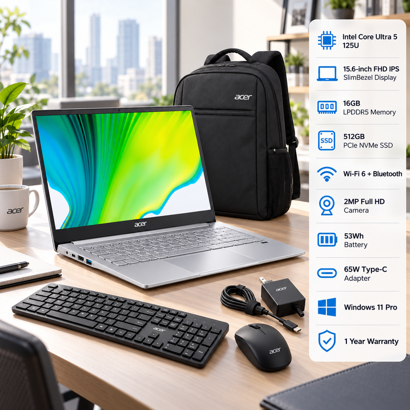 Acer EXO15-51-5183 Core Ultra 5 125U 16GB 512GB SSD 15.6” FHD Laptop