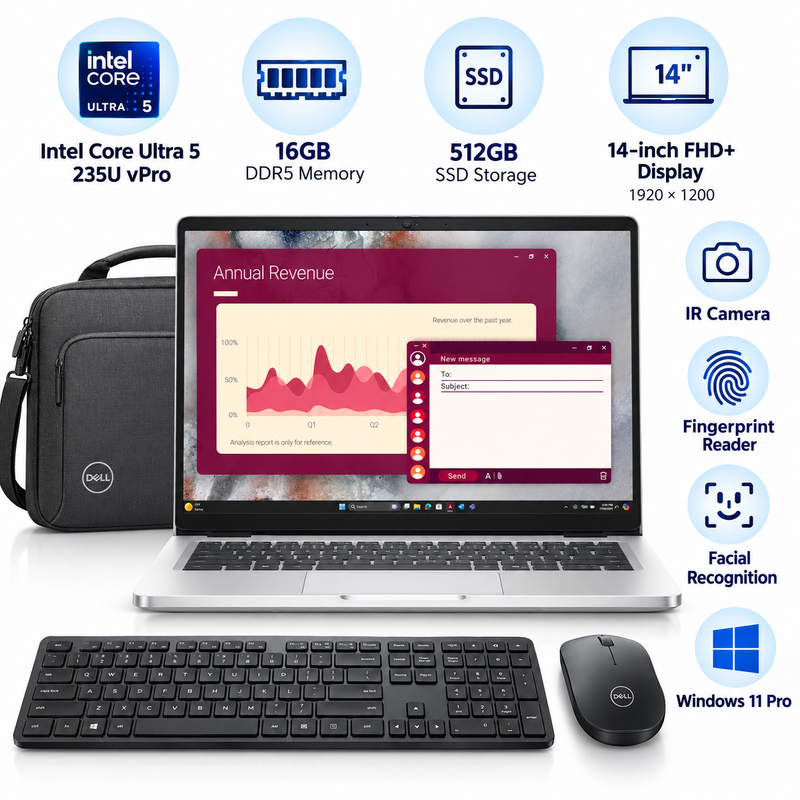 Dell Pro 14 PC14250 Core Ultra 5 235U vPro 16GB 512GB SSD 14” FHD+ Laptop