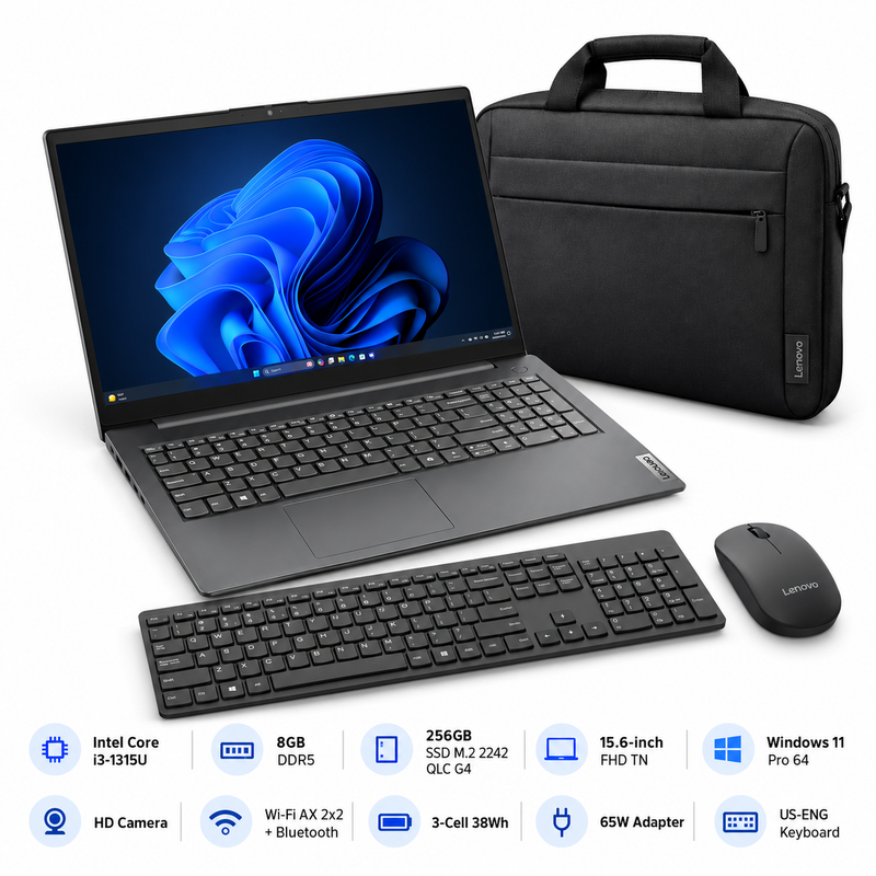Lenovo V15-IRU Core i3-1315U 8GB 256GB SSD 15.6” FHD Laptop Bundle