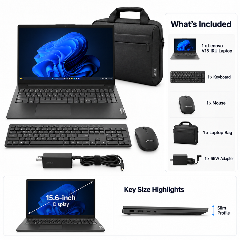 Lenovo V15-IRU Core i3-1315U 8GB 256GB SSD 15.6” FHD Laptop Bundle