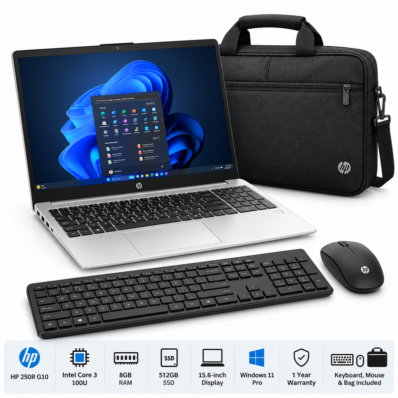 HP 250R G10 Core 3 100U 8GB 512GB SSD 15.6” Laptop – Silver