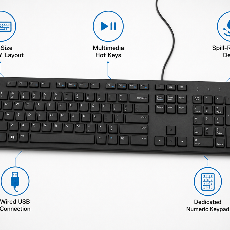 Dell KB216 Wired Multimedia Keyboard – US International QWERTY – Black
