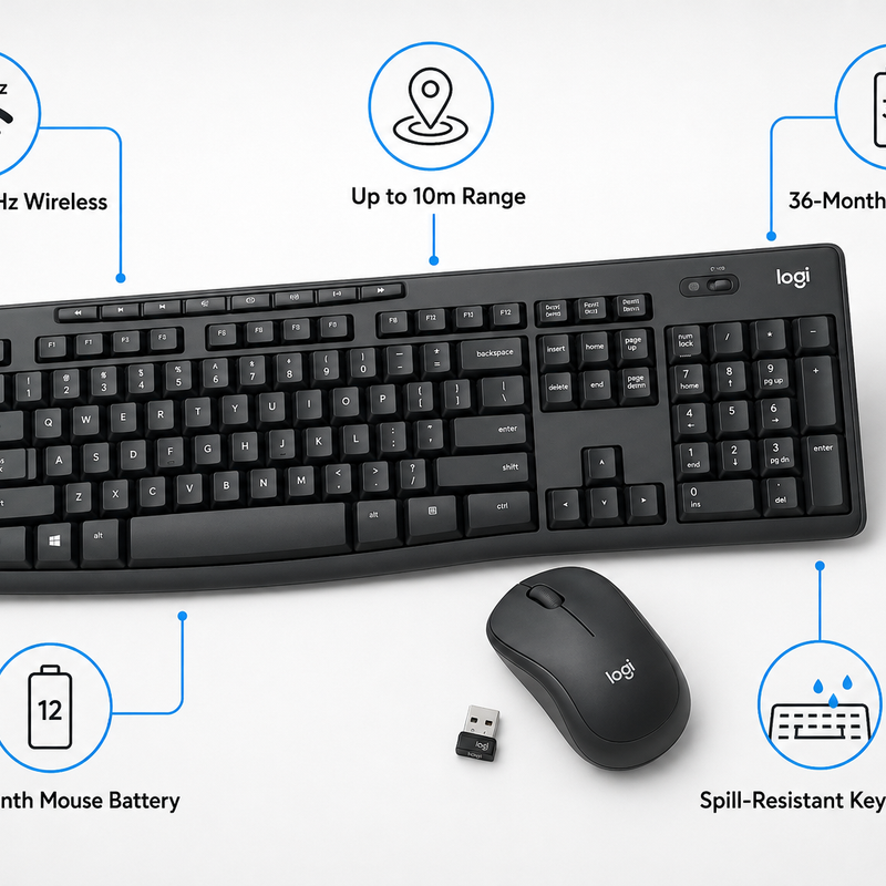 Logitech MK270 Wireless Keyboard and Mouse Bundle – 2.4GHz USB – Black