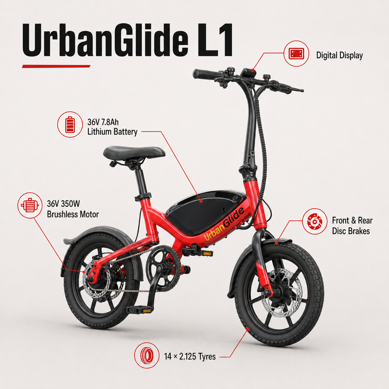 UrbanGlide L1 Folding Electric Bicycle – 350W Motor, 36V 7.8Ah Battery