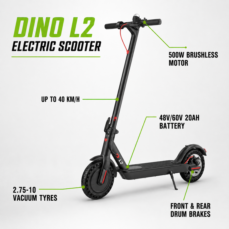 L2 Electric Scooter – 500W Brushless Motor, Up to 40 km/h, 48V/60V Battery