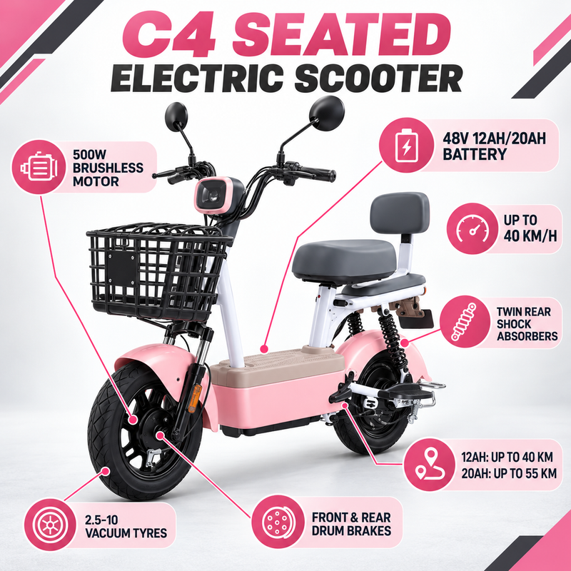 C4 Seated Electric Scooter – 500W Motor, 48V Battery