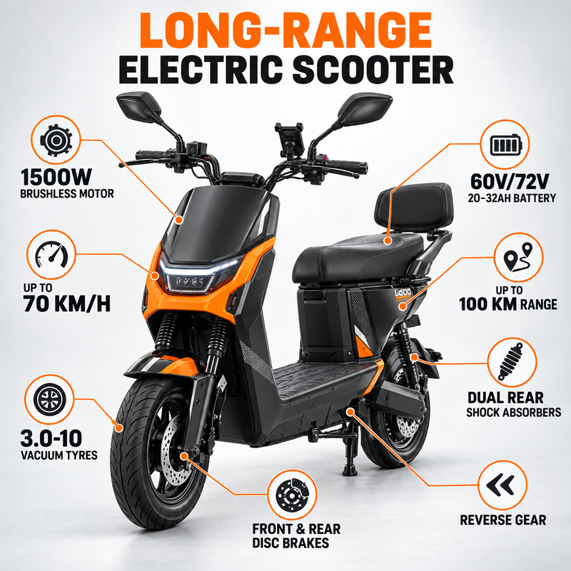 P1 Long-Range Electric Scooter – 1500W Motor, 60V/72V Battery