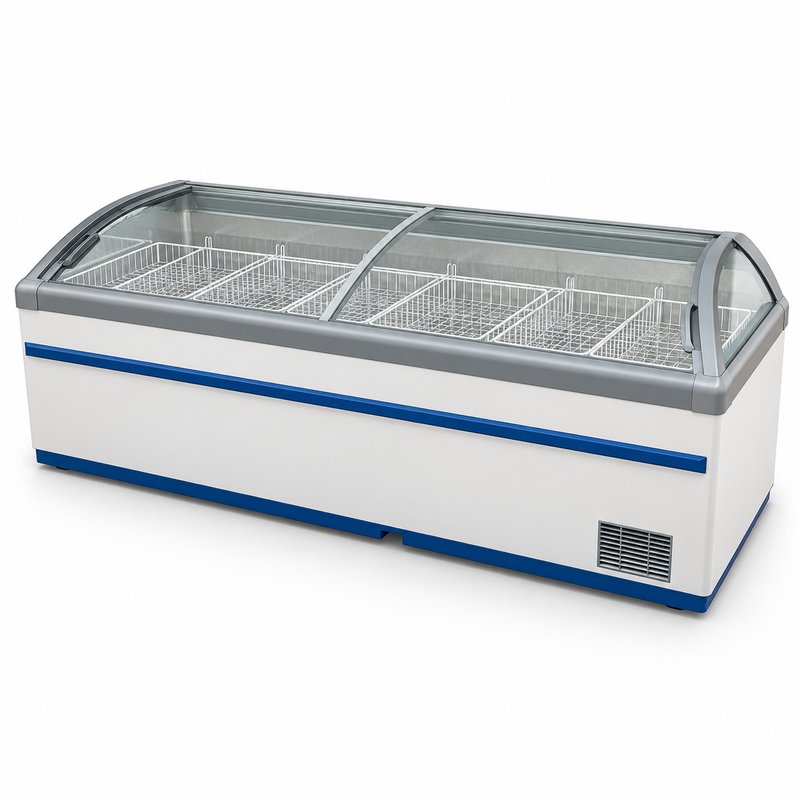 2.1m Curved-Glass Island Ice Cream Display Freezer