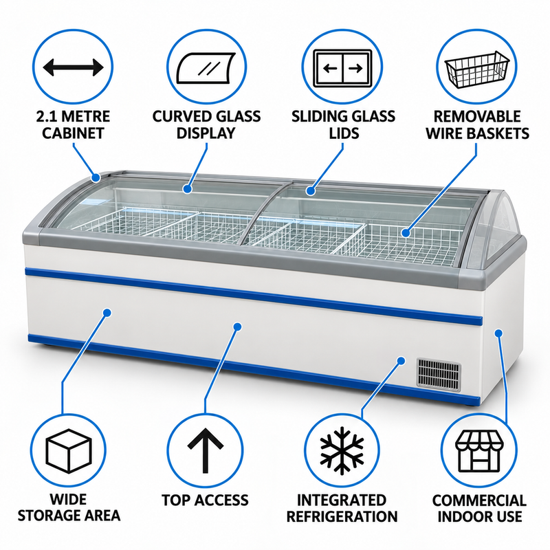 2.1m Curved-Glass Island Ice Cream Display Freezer