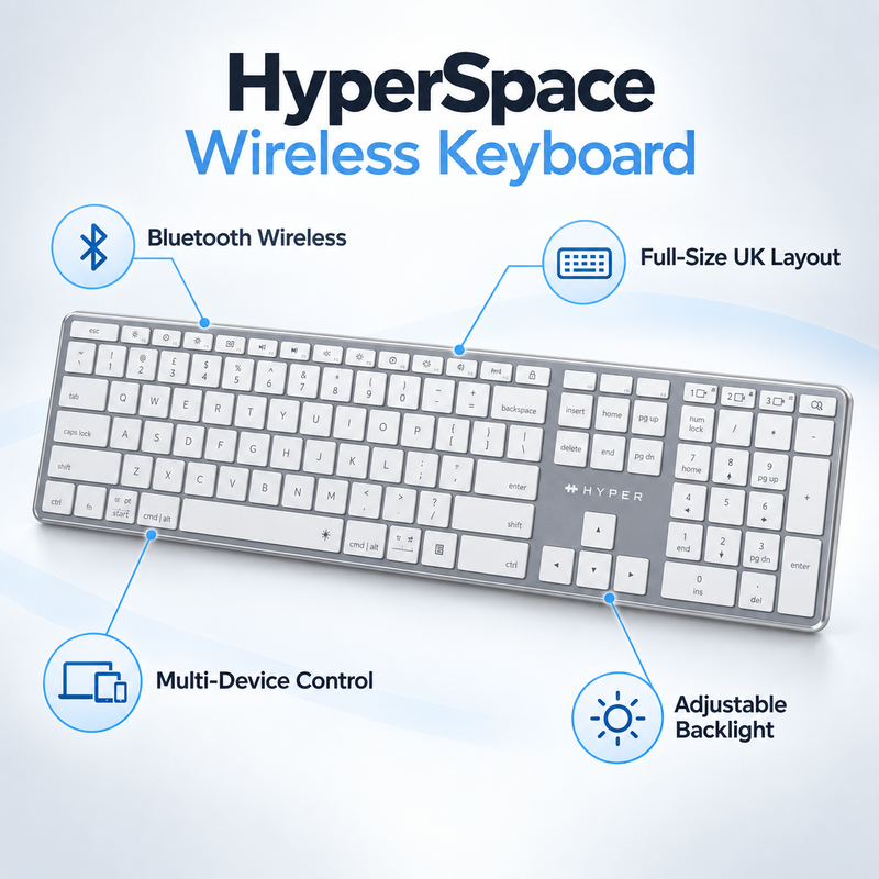 Targus HyperSpace Full-Size Bluetooth 5.0 Wireless Backlit Keyboard – UK Layout