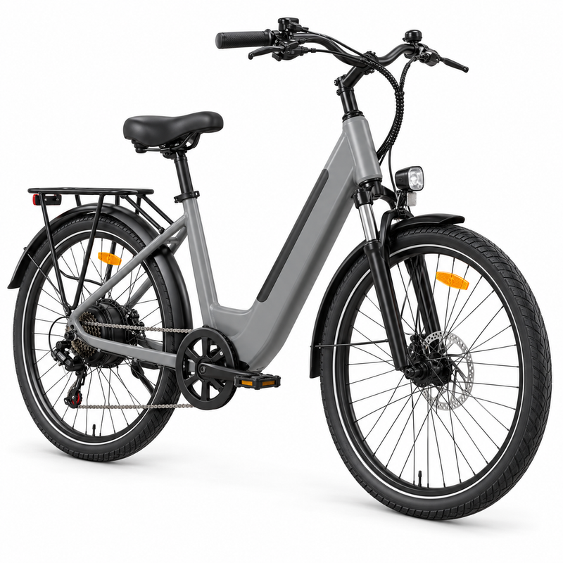 P6 Step-Through Electric City Bicycle – 26-Inch – 7-Speed
