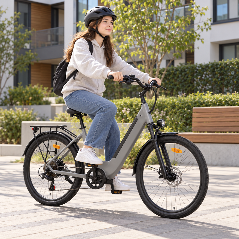 P6 Step-Through Electric City Bicycle – 26-Inch – 7-Speed