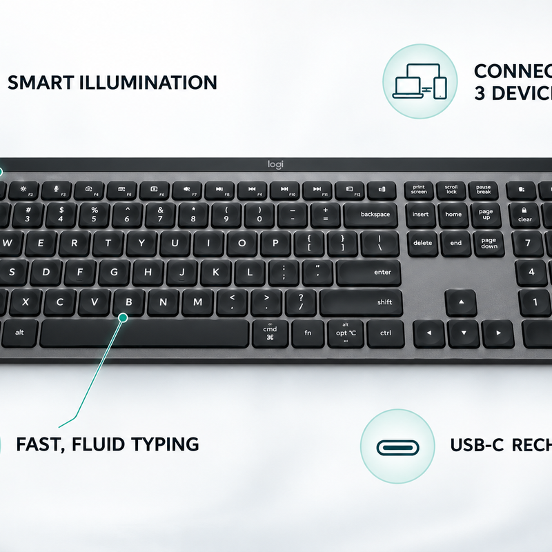 Logitech MX Keys S Advanced Wireless Illuminated Keyboard – US International QWERTY, Graphite