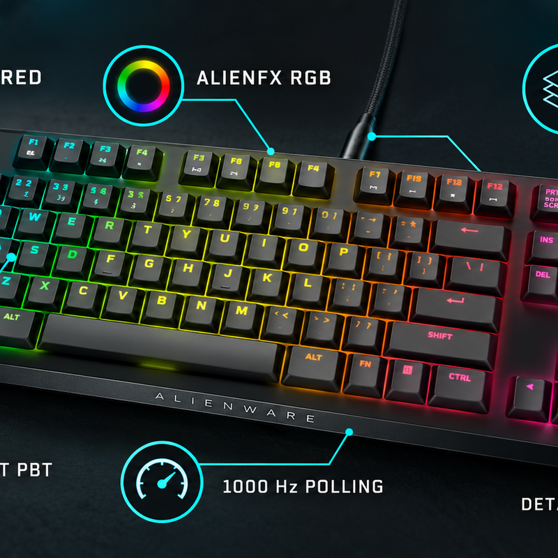 Dell Alienware AW420K Tenkeyless Mechanical Gaming Keyboard – Cherry MX Red, AlienFX RGB