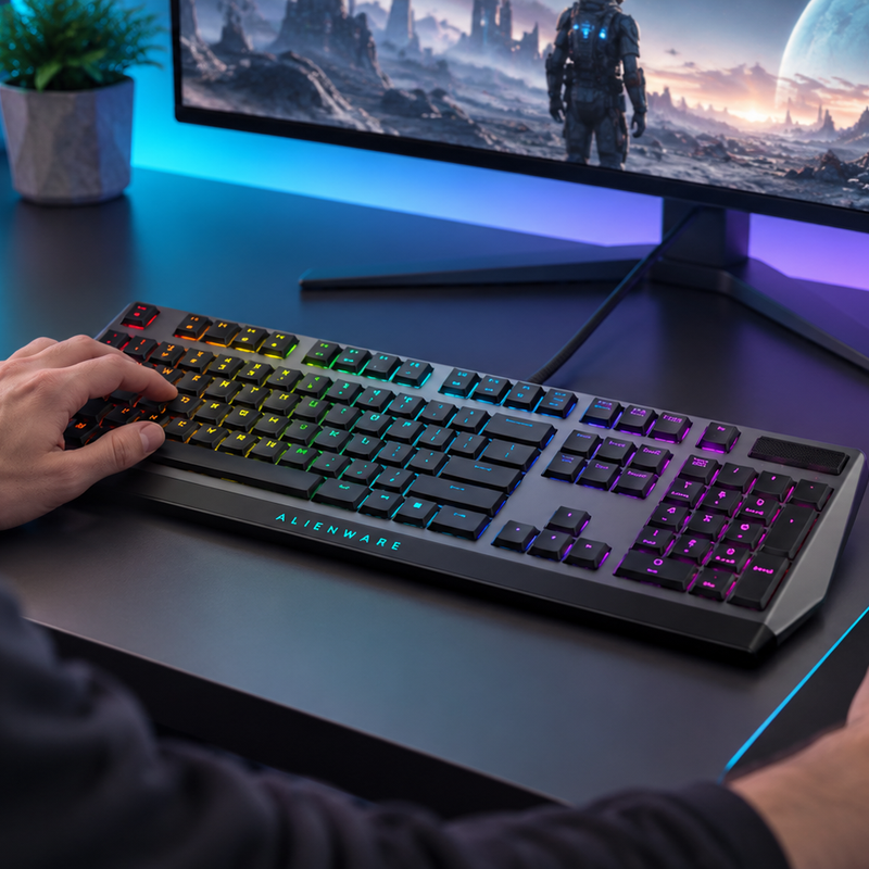 Dell Alienware AW510K Low-Profile RGB Mechanical Gaming Keyboard – Cherry MX Red, US International QWERTY – Dark Side of the Moon