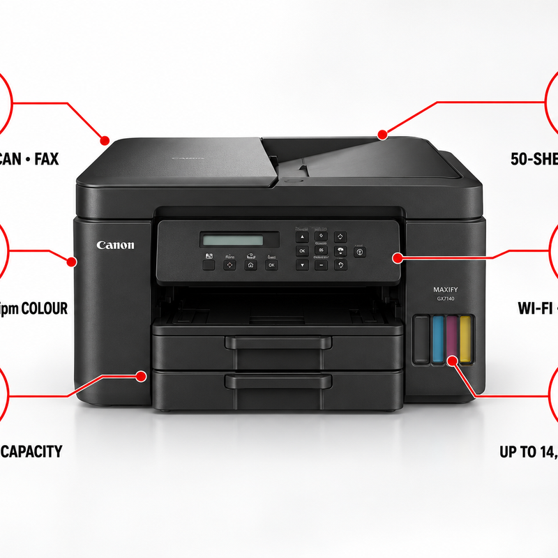 Canon MAXIFY GX7140 A4 4-in-1 Wireless MegaTank Business Printer with Fax and Duplex ADF
