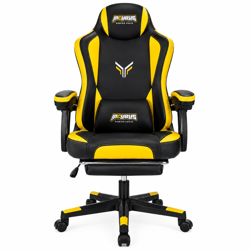 Deli Ergonomic Gaming Chair with Footrest – Yellow