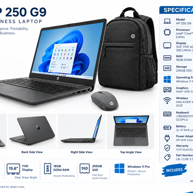 HP 250R G9 Core 3 16GB 256GB SSD Laptop