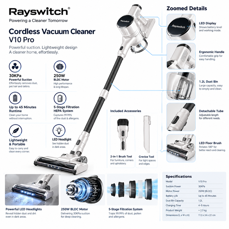 Rayswitch V10 Pro Cordless Vacuum Cleaner