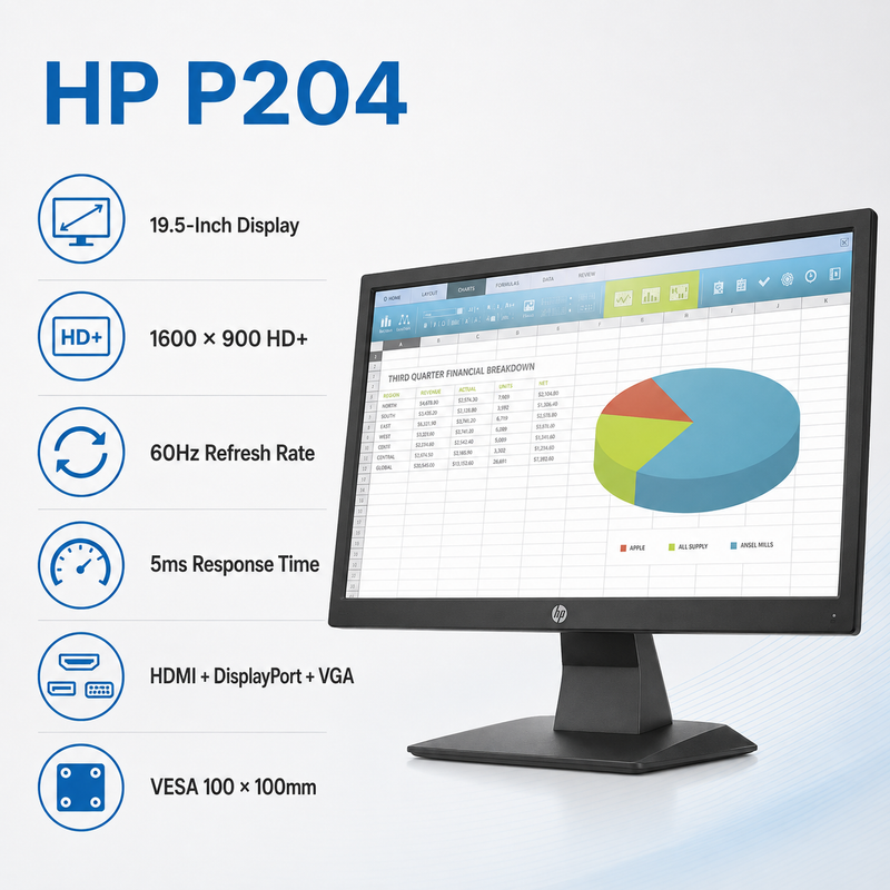 Refurbished HP P204 20-Inch HD+ Monitor