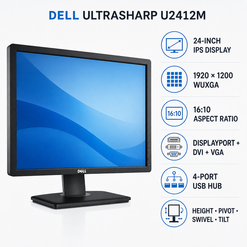 Refurbished Dell UltraSharp U2412M 24-Inch IPS 1920 × 1200 Monitor