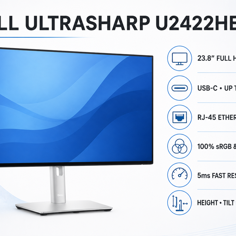 Refurbished Dell UltraSharp U2422HE 24″ FHD IPS USB-C Hub Monitor