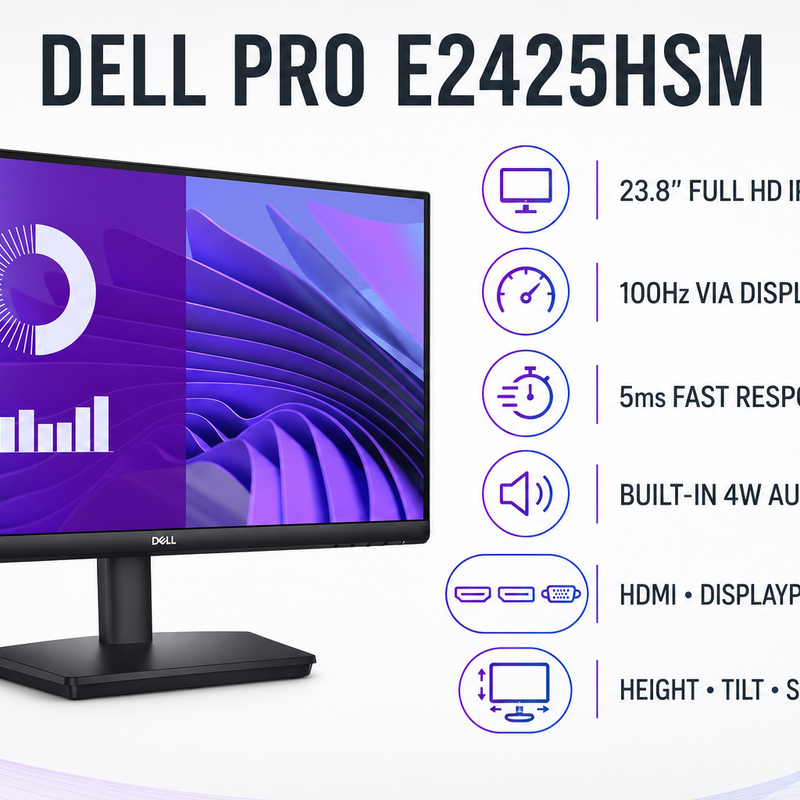 Refurbished Dell Pro E2425HSM 24″ FHD IPS 100Hz Monitor