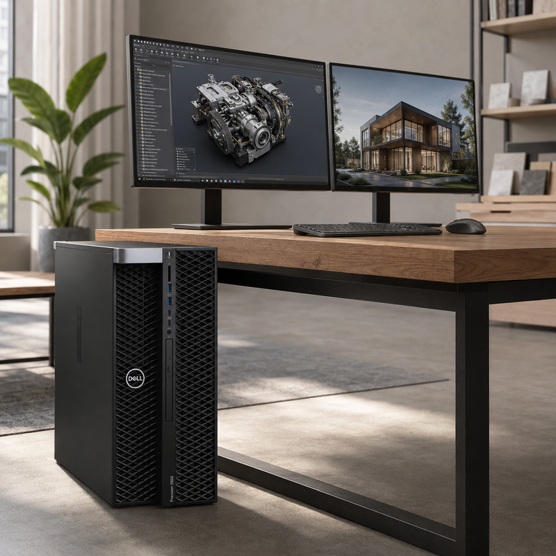 Refurbished Dell Precision 5820 Tower – Xeon W-2255 up to 4.70GHz – 128GB RAM – 512GB Storage – Dual NVIDIA T1000 4GB GDDR6 – 19″ Monitor Bundle