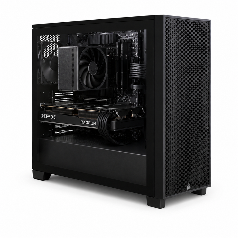 4k All Black Gaming PC [No RGB]AMD Ryzen 7 9700X Gaming Desktop PC | XFX Radeon RX 9060 OC | 16GB DDR5 | 1TB SSD | Windows 11 Home