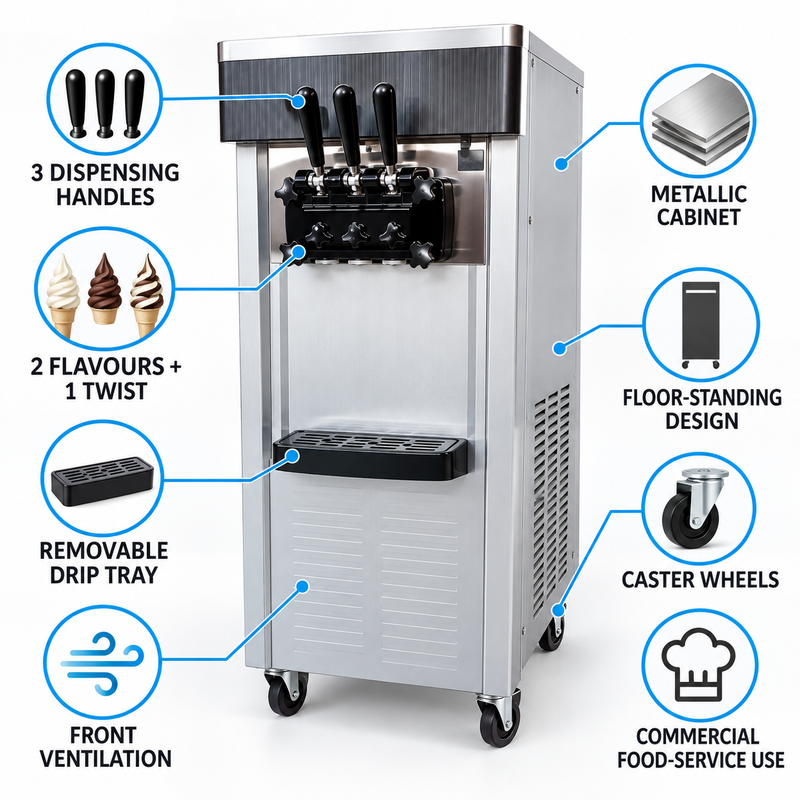 IM-036 Commercial 3-Handle Soft-Serve Ice Cream Machine